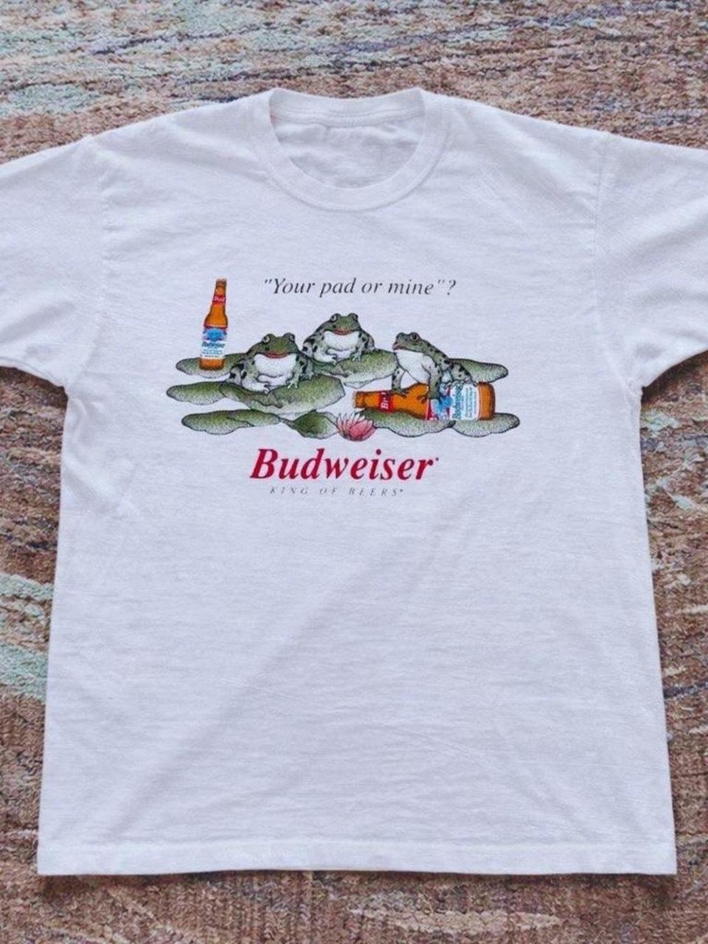 Gildan White Short Sleeve Tee with Budweiser Frog Pad Graphic